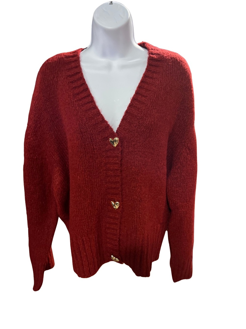 BlankNYC Womens Size M Button Up Heart Wool Warm Cardigan Red